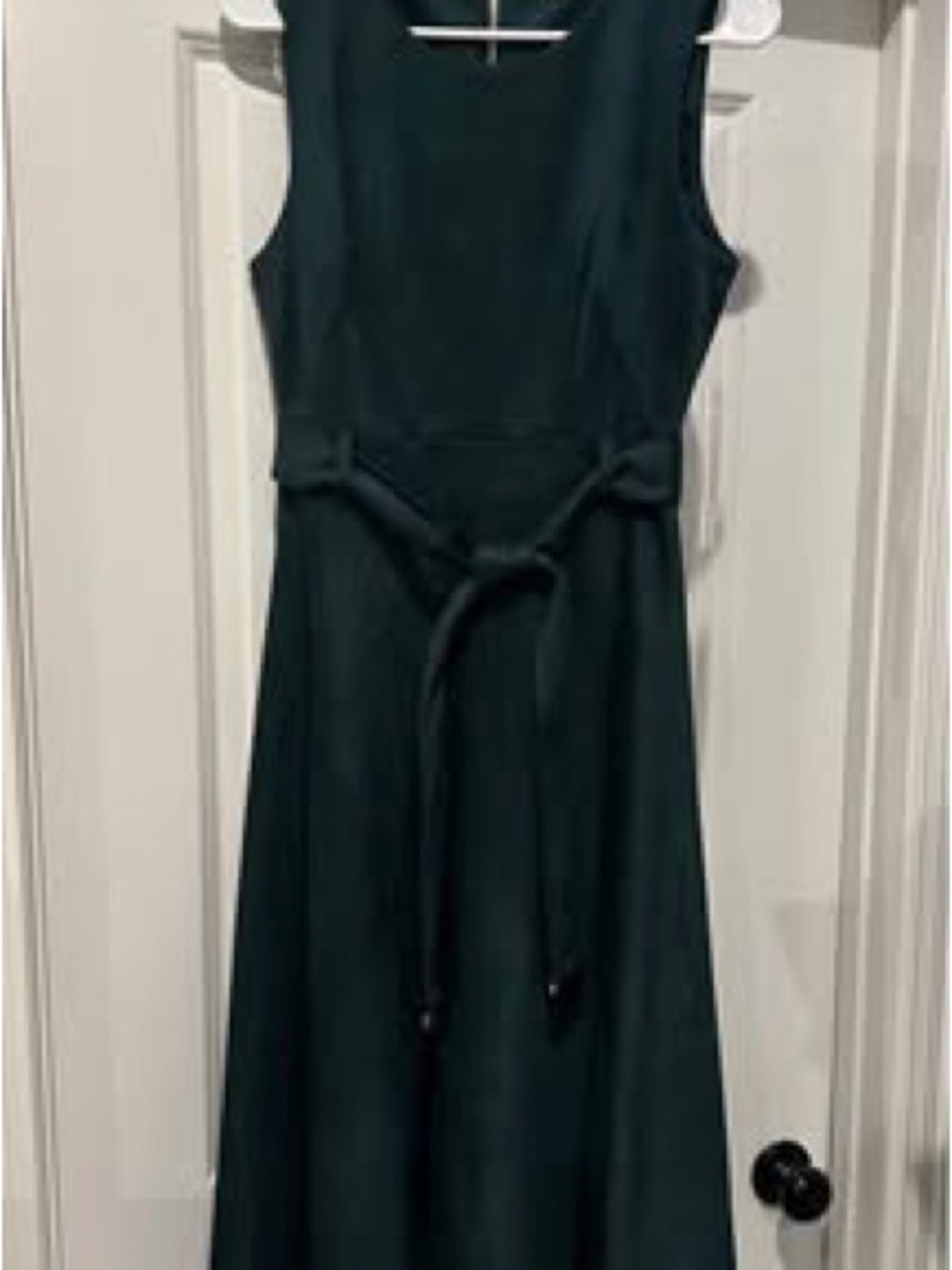 Calvin Klein Forest Green Sleeveless Suede Midi Dress with Waist Tie